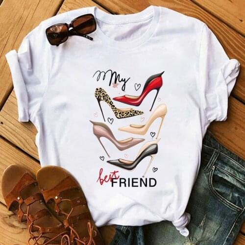 FIXSYS Newest Watercolor High Heels Shoes Print T Shirt Women Cute Tops 90s Hip Hop Punk Shirt Streetwear
