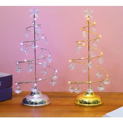 Crystal Christmas Tree​ Lighting Metal Santa Tree with Acrylic Pendant Luminous Ornament New Years Gift for Holiday J2Y