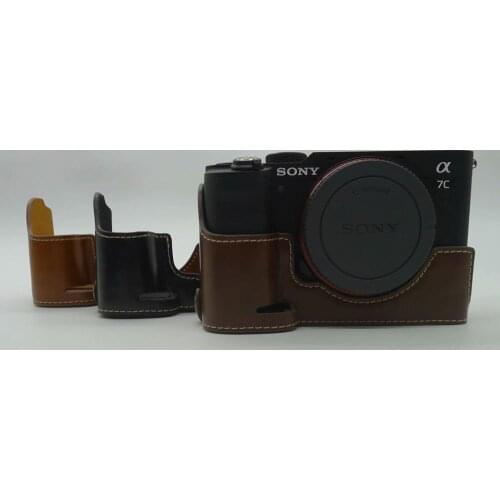 Camera Bag PU Leather Half Body Set Cover For Sony A7C Alpha 7C ILCE-7C Bottom Case With Battery Opening
