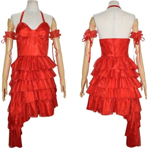 Movie Suicide Joker HQ Cosplay Costumes Long Red Dress Uniform Full Sets Clown Femme Women Girls Halloween Carnival Party