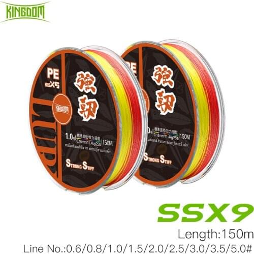 Kingdom 9 Strands PE Fishing Lines 150m Braided 15-65LB Multifilament Fishing Line Super Strong & Smooth Fishing Wire