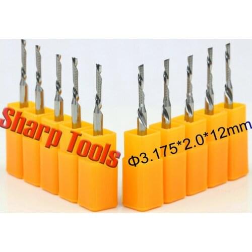 Left Helical Milling Cutter-3.175*2.0*12mm 1 Flute Down Cutter Wood CNC Milling Tool, Woodworking Router Tools Bit on Smooth Cut