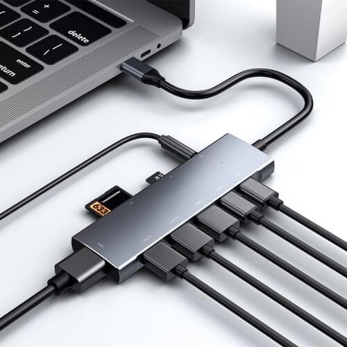 Type-C 8-in-1 Hub Type-C to HD Adapter 4K@30Hz/USB3.0/87W PD Quick Charge/TF&SD Card Reader/OTG Function/3.5mm Audio Output