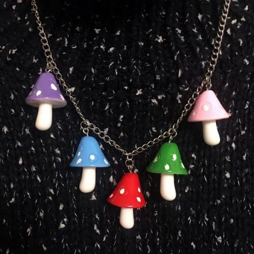 Fashion Harajuku Colorful Mushroom Pendant Necklace for Women Girls Egirl Neck Chain Cute bead chain collar Necklace Jewelry