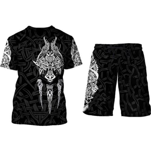 Fashion Summer Men/women tshirt Viking Tattoo pattern 3D Printed Shorts 2Pcs/Sets Costume harajuku pants Brand Tracksuits