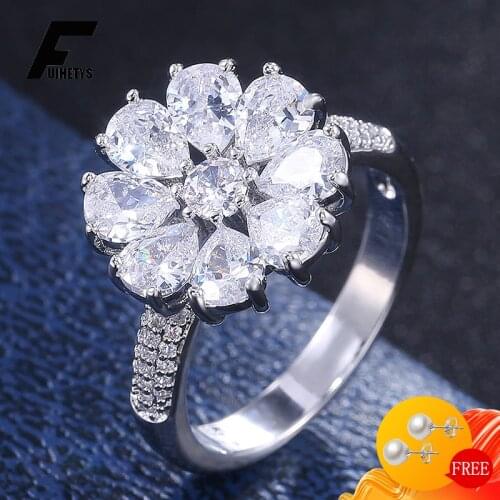 Bali Jelry Trendy 925 Silver Women Ring Flower Shape Zircon Gemstone Jewelry Rings Ornaments for Wedding Promise Party Wholesale