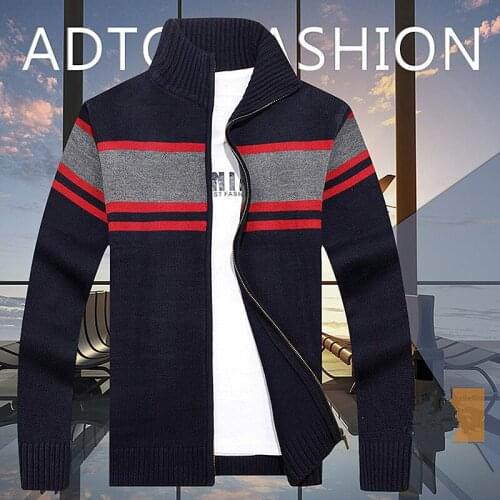 New Arrives Autumn Winter Mens Cardigans Sweaters Mandarin Collar Casual Clothes For Men Zipper Sweater Warm Knitwear Sweater