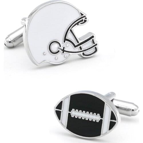 Rugby Design American Football Player Helmet Cufflinks For Men Quality Copper Material White Color Cuff Links Wholesale&retail