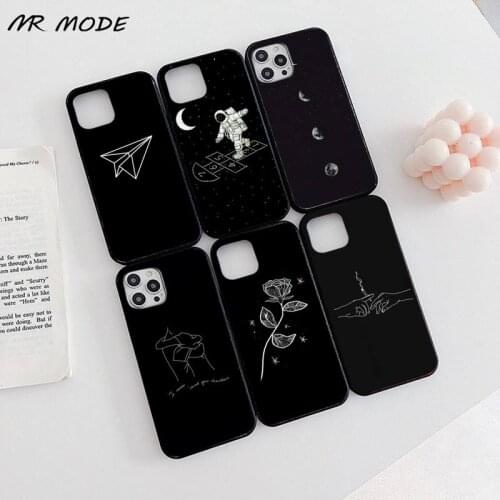 Galaxy kawaii black and white background Phone Case for iPhone 11 12 pro XS MAX 8 7 6 6S Plus X 5S SE 2020 XR Soft silicone