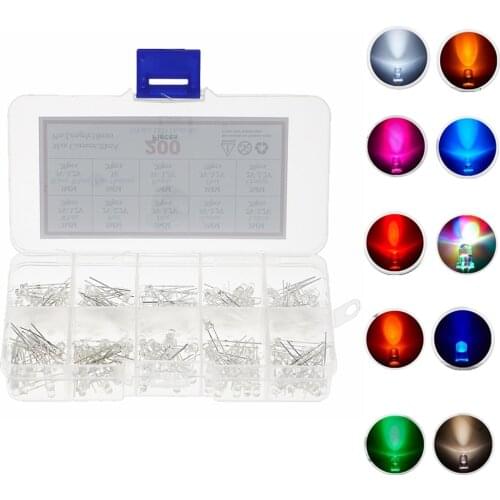 200pcs (10 colors x 20pcs) 3mm LED Diode Kit 3 mm 3V Set Light Emitting Warm White Green Red Blue Yellow Orange Purple UV Pink