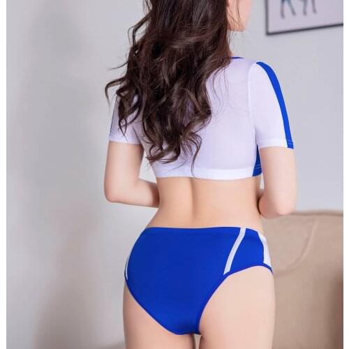 New Arrival Women Lingerie Sets Cheerleader Cosplay Costume Nightwear Party Scoop Neck Short Sleeve Crop Top with Panties Briefs