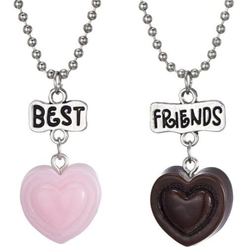 6 Style Candy Resin Baby LOVE KISS Heart Chocolate Pendant Necklaces Children Best Friend Square Round Girls Jewelry Gift
