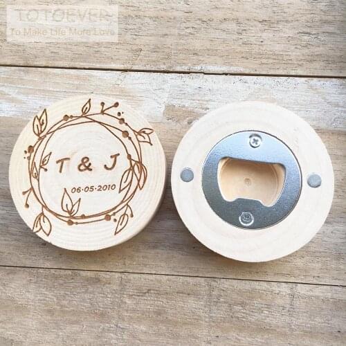 Personalized logo Custom name date Wood Bottle Opener Refrigerator magnet Advertising promotion gifts wedding favors and gifts