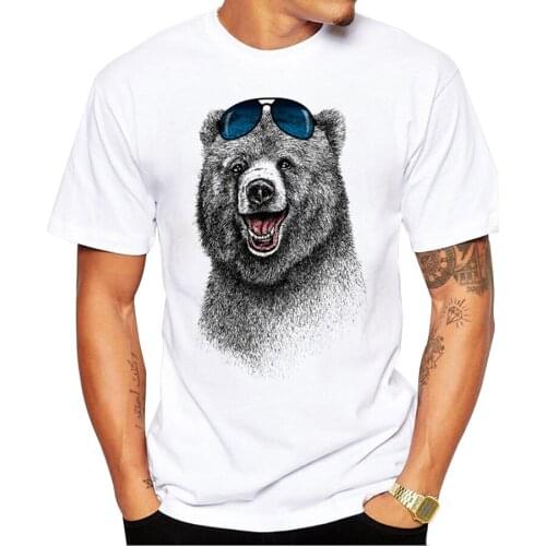 Casual Funny Tops Fashion Laughing Bear Men T-shirt Short Sleeve Men The Happiest Bear Retro Printed T Shirts Funny Print Shirt