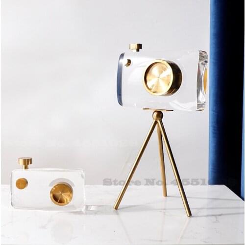 Modern and Simple Transparent Crystal Camera Ornaments Triangular Metal Brackets Camera Creative Home Decoration Crafts