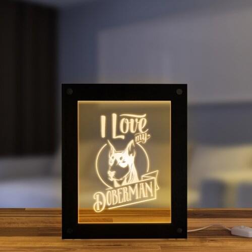 I Love My Doberman Customized Bedroom Night Lamp Led Photo Frame Night Light Kid Room Bedside Table Light