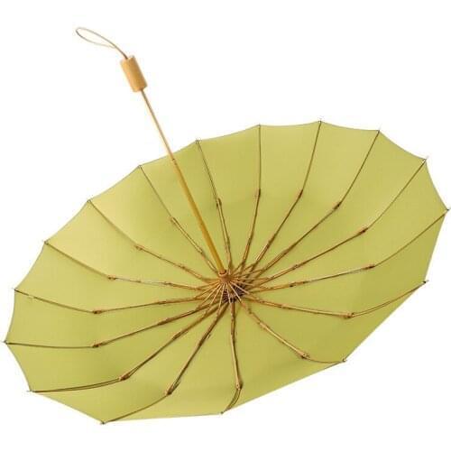 16 K super windproof women rain umbrella three folding simple solid color fashion wooden handle retro men business gift umbrella