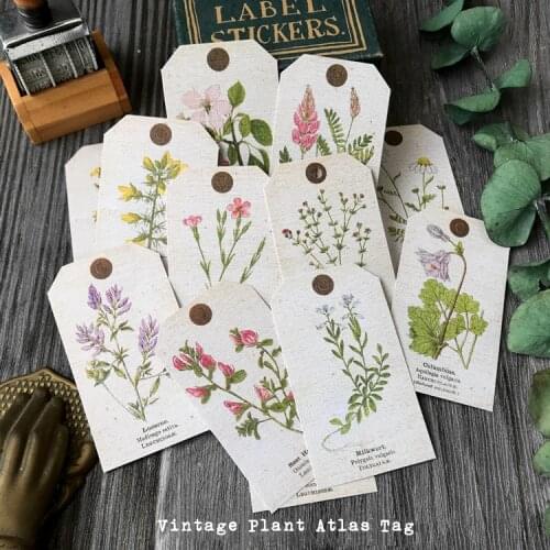 Vintage Color Plant Atlas Tag Background Textured paper DIY Scrapbook Junk Journal Travel Diary Material Decorative