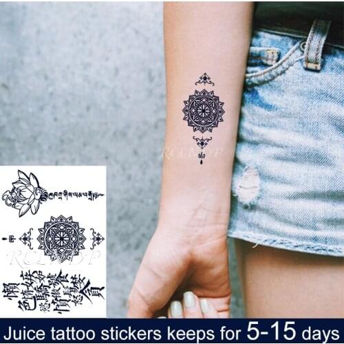 Waterproof Temporary Juice Ink Tattoo Sticker Chinese Words Lotus Mandala Flower Fruit Gel Long Lasting Tatto for Men Women