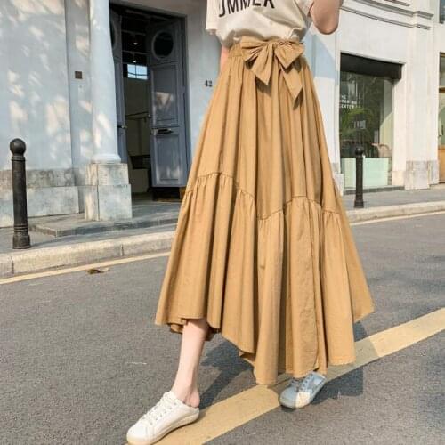 2021 Summer New Simple Solid Color High Waist Retro Pleated Long Skirt Korean Casual Thin Sweet Women A-line Skirt Free Shipping