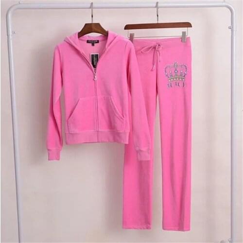 Juicy Lovers Brand Autumn Spring Women Sporting Suits Slim Casual Velvet Women Tracksuits Hooded Collar Jogging Sportswear suit