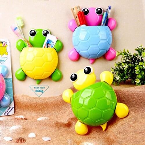 1Pc Cartoon Turtle Toothbrush Shelf Powerful Suction Cup Toothbrush Holder Bathroom Accessories Punch Free Dust-Proof Dispenser