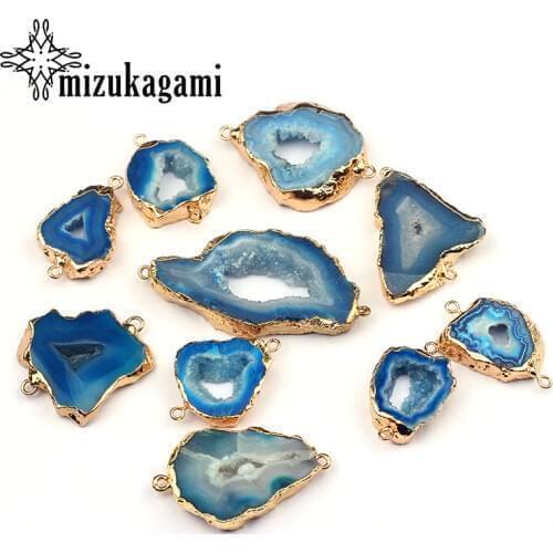 1pcs Natural Stone Charms Pendant Hollow Blue Geometry Double Hole Agates Connector Charms For DIY Necklace Jewelry Accessories