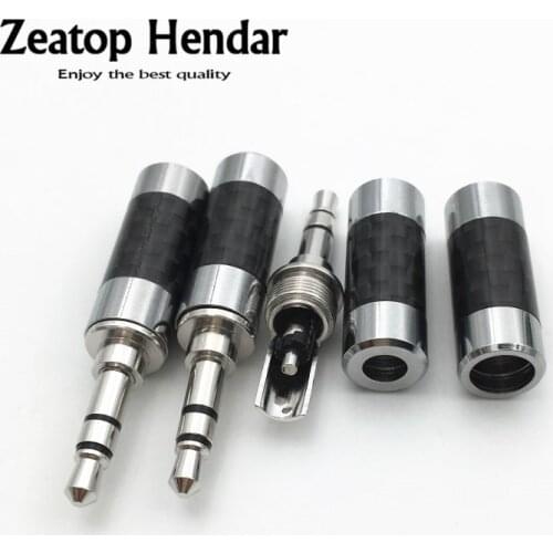 10Pcs Real Rhodium Plated 3.5mm 3 Pole Stereo Male Plug Carbon Fiber Shell Straight Audio Solder Connector for 4MM 6MM Cable