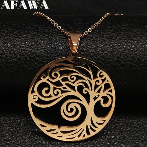 2021 Fashion Tree of Life Stainless Steel Choker Necklace for Women Rose Gold Necklace Jewelry collares N32S01