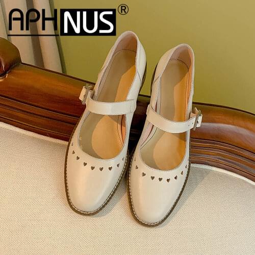 APHNUS Womens Shoes Cut Outs Buckle Low Mid Heels Pumps Flats Woman 2021 Shoes For Women New