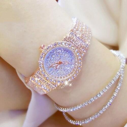 Bs Bee Sister Diamond Women Watches Luxury Brand Small Dial Female Rose Gold Watches Ladies Stainless Steel Lock Bayan Kol Saati