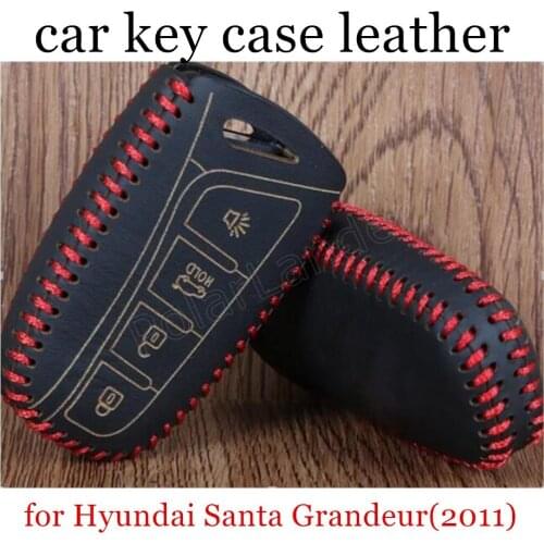 Only Red factory promoted Car key cover car key case Hand sewing Genuine leather fit for Hyundai Santa 4 button Grandeur(2011)