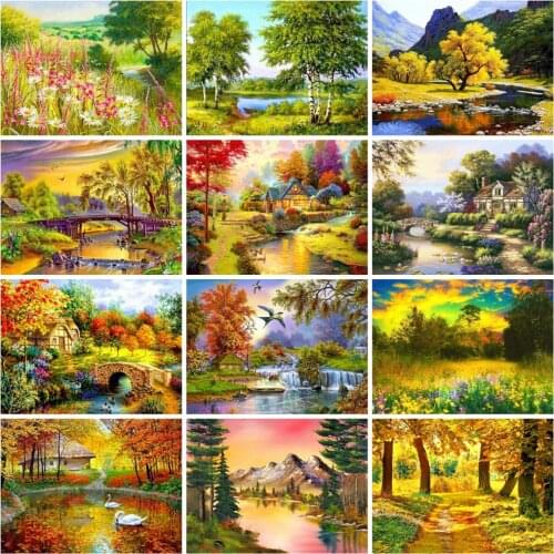 EverShine Damond Painting Kits Autumn Cross Stitch DIY Diamond Embroidery Landscape Rhinestones Art Lake Handmade Hobby Gift