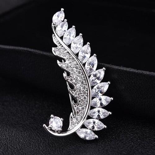 Red Trees Brand High Quality Classic Leaf Brooch With AAA Cubic Zirconia in Box