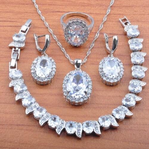 Silver Color Jewelry Sets Wedding Set Fashion Cubic Zirconia Engagement jewelry Earrings Necklace Rings Bracelet JS0463