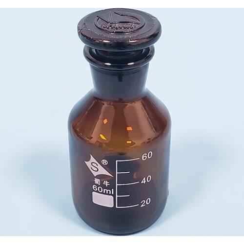 Brown reagent bottle,amber,60ml,Narrow neck with standard ground glass stopper,Brown ordinary glass,Graduation Sample Vials