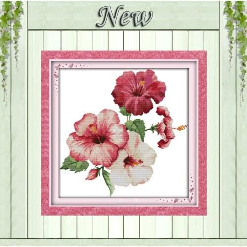 The hibiscus flowers beauty painting counted printed on canvas DMC 14CT 11CT chinese Cross Stitch Needlework Set Embroidery kits