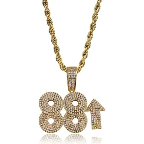 GUCY Hip Hop 88rising Rich Chigga Same Style Full Of Brick pendant Pendant Necklace Iced Out Cubic Zircon Gold Silver Color Men