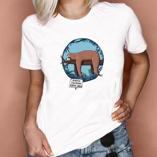 Summer Short Sleeve Casual Tee Shirt Femme Harajuku Shirt Women Tshirt Cute Sloth Lying on The Tree Print T Shirt Women Tops