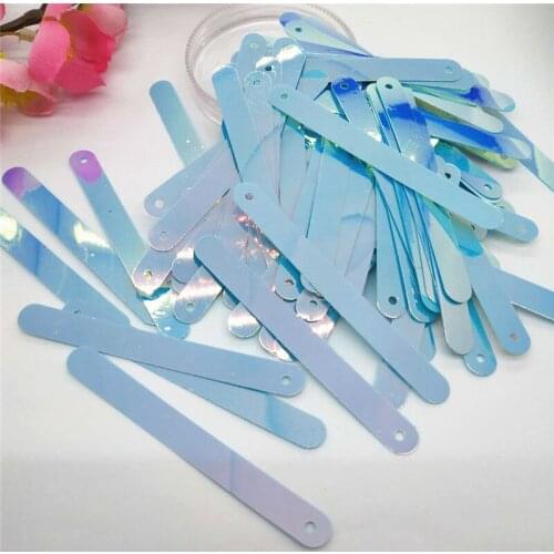 LNHOME 7*66mm Long Rectangle Bar Sequins For Crafts Garments Clothing Accessories Large Paillettes Light Blue AB 100pcs/lot