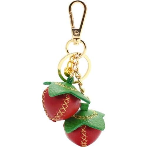 Cute cowhide Leather straberry luxury designer keychain for crafting women jewelry accessories bag charm gift porte clef femme