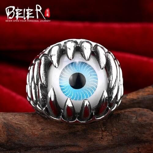 Beier jewelry 2015 Mens Vintage locomotive domineering male ring dragons claw blue man ring D1150