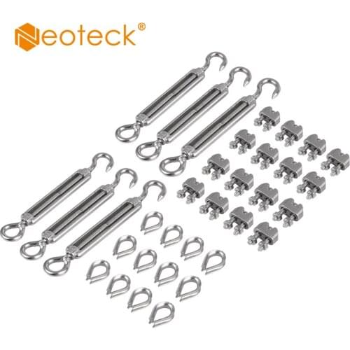 Neoteck 6 Pcs M6 basket screws 16 pcs 1 / 2 inch wire rope cable clamp / clip ( M3 ) 12-pcs thimble ( M3 ) , Stainless Steel Set