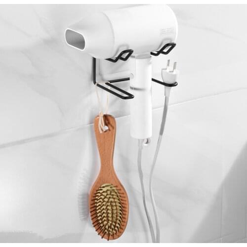 Stainless Steel Hair Dryer Holder Self-adhesive Wall Mounted Bathroom Storage Rack Punch-free Waterproof Hairdryer Organizer