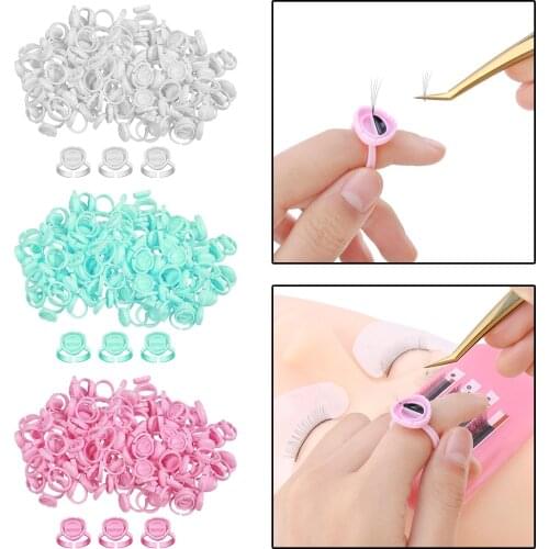 Disposable Tattoo Pigment Rings Ink Holder Pallet Eyelash Extension Glue Ring Cups Finger Holder Pigment Smart Glue Cups