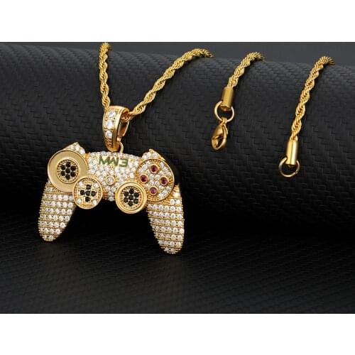 Hip Hop Iced Out Game Controller Handle Punk Necklace for Women Men Crystal Rhinestone Pendant Jewelry Chain Necklaces Gift