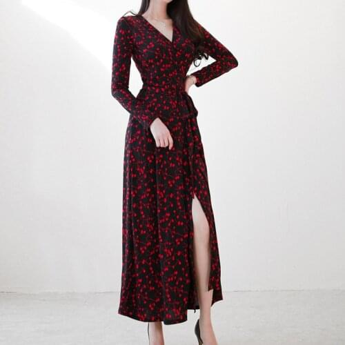 Fashion women comfortable elegant v-neck print formal dress new arrival party sexy vintage lovely simple fresh long a-line dress