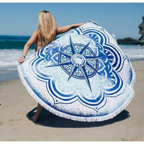 150cm Tassel Giant Beach Blanket Picnic Camping Mat Yoga Mat Round Sandbeach Towel Boho Printed Cloth Pad Shawl Mattress