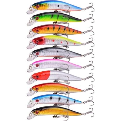 50pcs/lot 9.7cm 8.6 G Fishing Lure Minnow Wobbler Hard Bait with Hooks Fishing Tackle 3D Eyes Crankbait Bass Isca Pesca