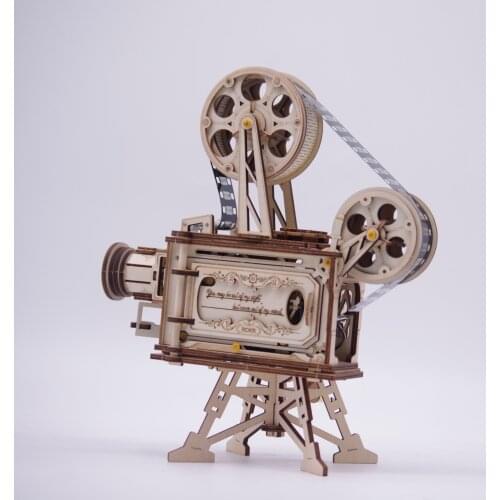Curiosity Retro Diy 3D Hand Crank Film Projector Wooden Model Building Kits Assembly Vitascope Toy Gift for Children Adul